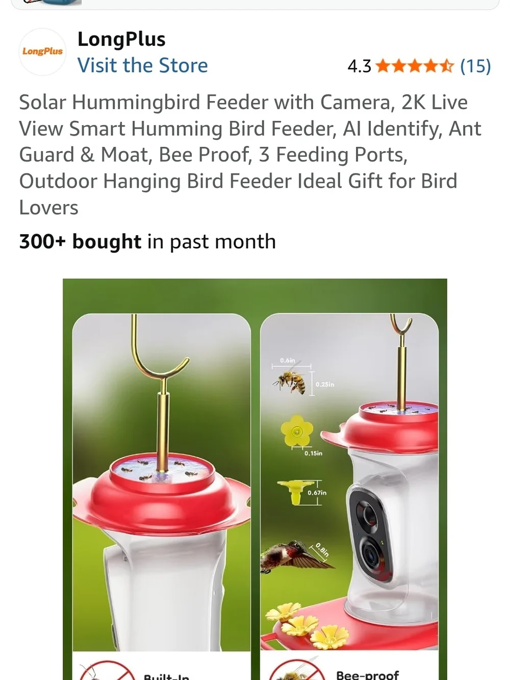 Red Solar Hummingbird Feeder with Camera